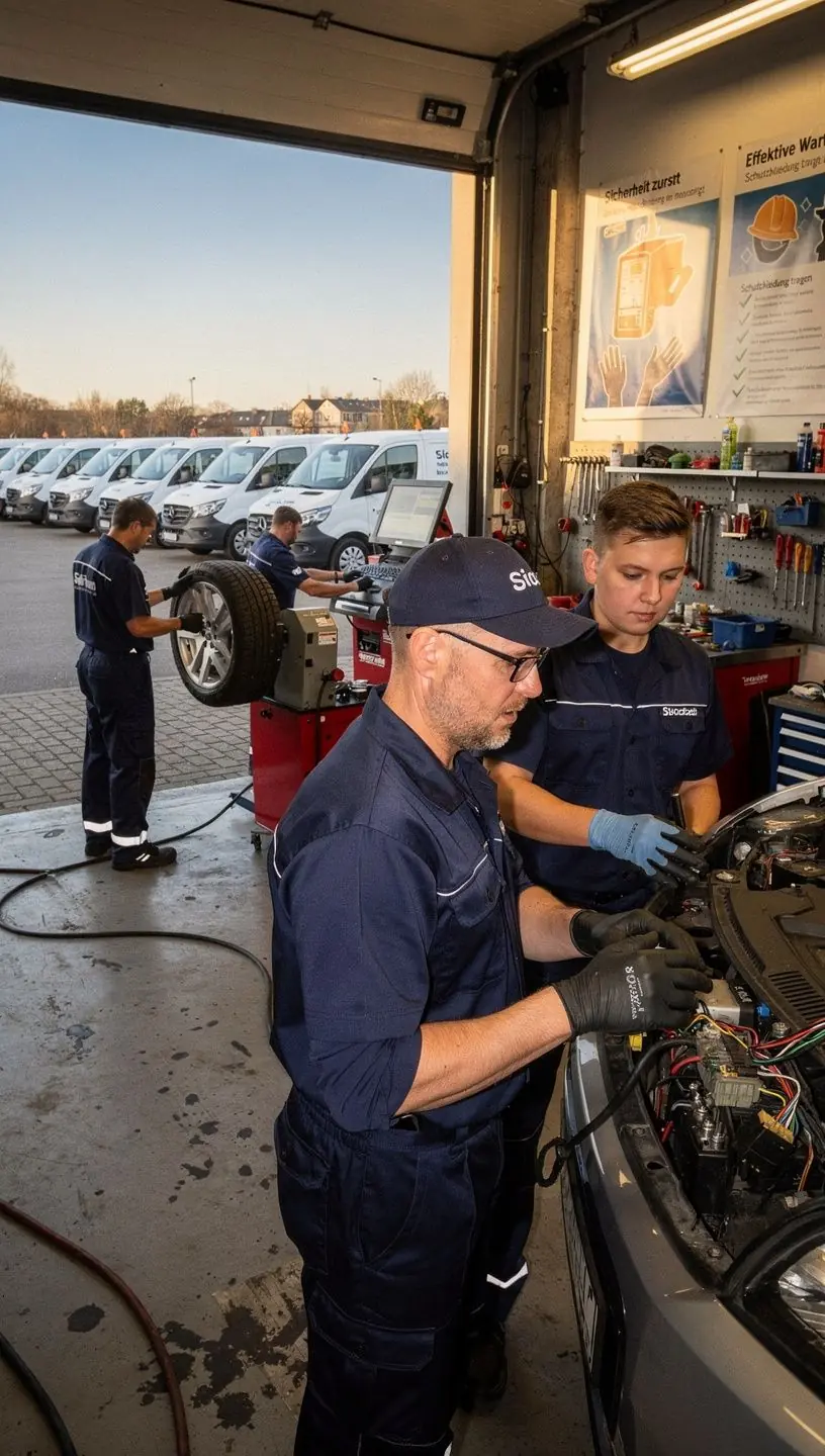 Computerdiagnosesystem zeigt Fahrzeugdaten zur Fehleranalyse bei der Wartung eines Lieferwagens